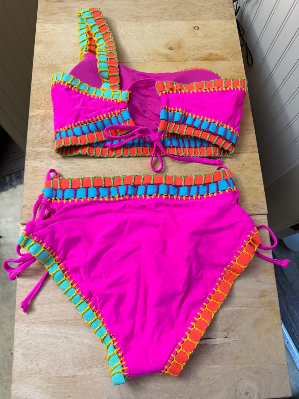 Popvil. Solid Color Clam Shell One Shoulder Mid Waist Bikini - Picture 2 of 8